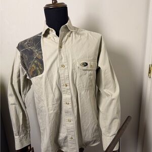 Mossy Oak Men's Casual Button Down Shirt - Beige with Camouflage Accent